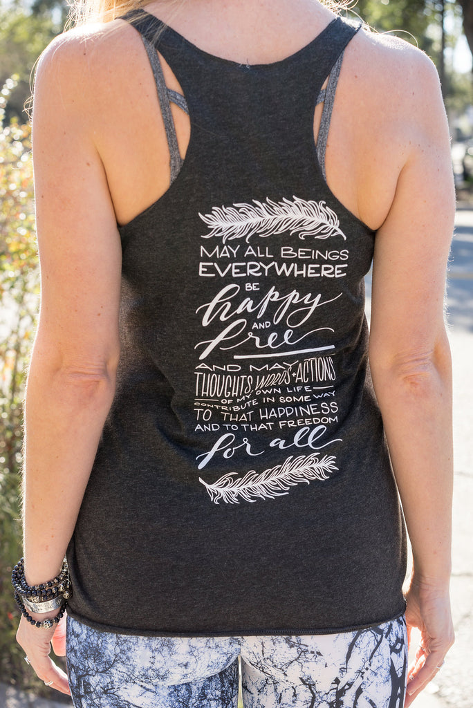 May All Beings Be Happy and Free Slim Fit Yoga Inspired Tank - Inspired by Stephanie Rose
