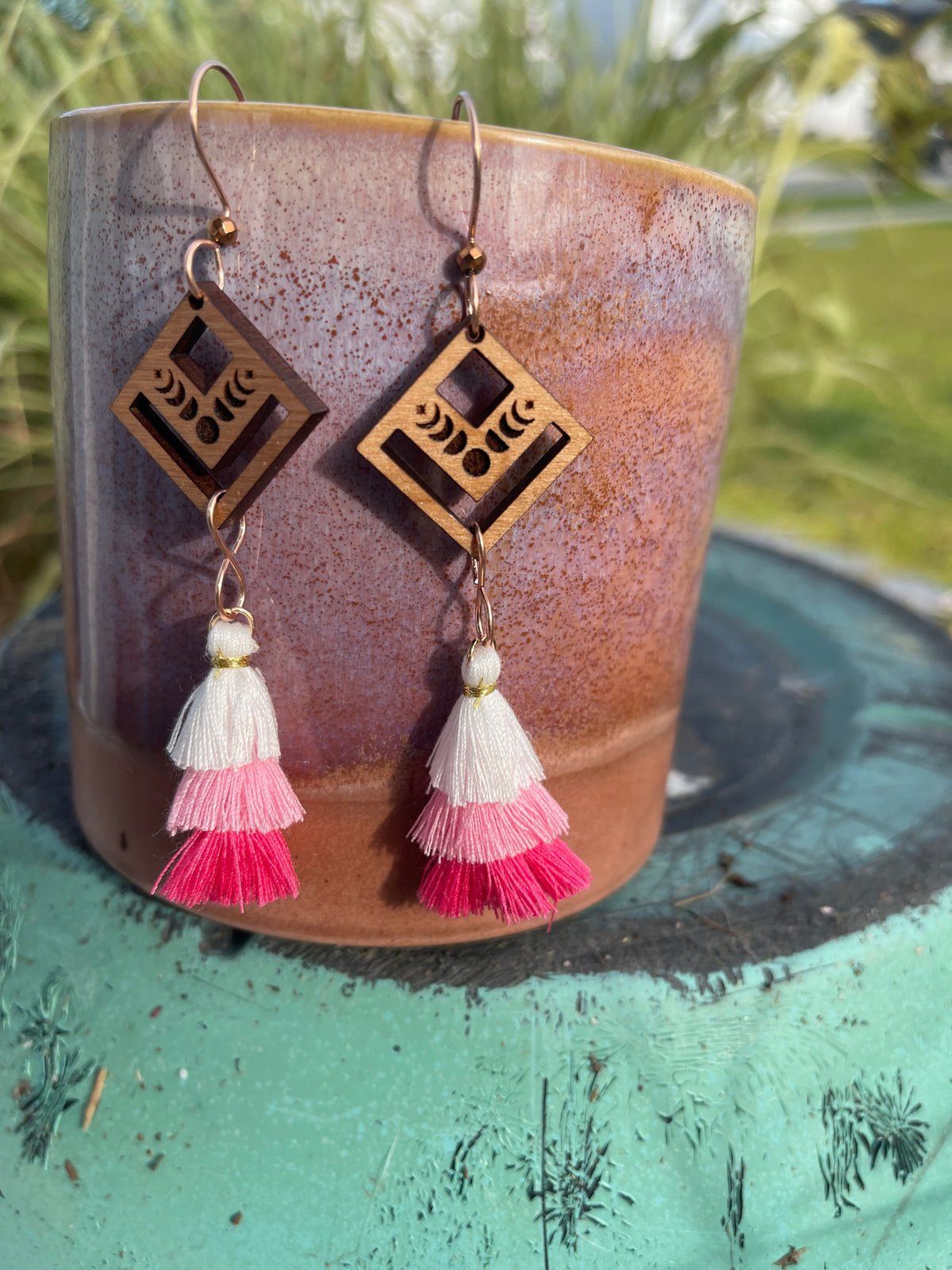 Boho Afghani Oxidized Silver Plated Square Shaped Teal Color Tassel Earring  for Women and Girls. | K M HandiCrafts India