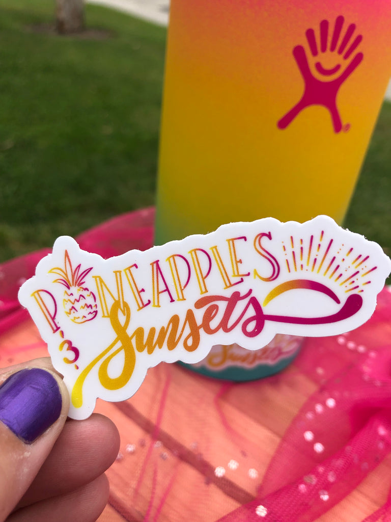 Pineapples & Sunsets Water Bottle Sticker - Inspired by Stephanie Rose